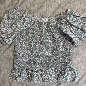 Pleat (Boutique Brand) “Cora” Floral Smocked Off-Shoulder Top